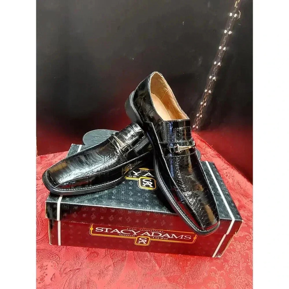 New Men\'s Dress Shoes STACY ADAMS Size 10M  #24473 Black Snake Jarvis Slip on